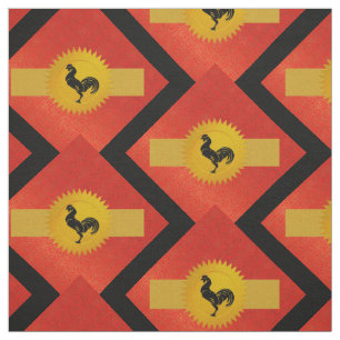 Tela Rooster chino Zodiac   Rojo, oro y negro