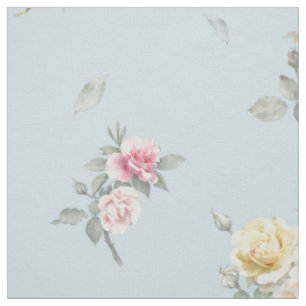 Tela Rosa Azul Suave Aquarela Floral
