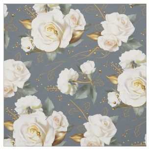 Tela Rosa Blanca Oro Floral Romántico