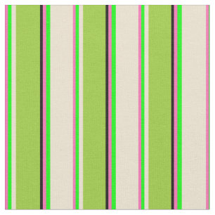 Tela Rosa caliente, Lime, Beige, Rayas Verde y Negro