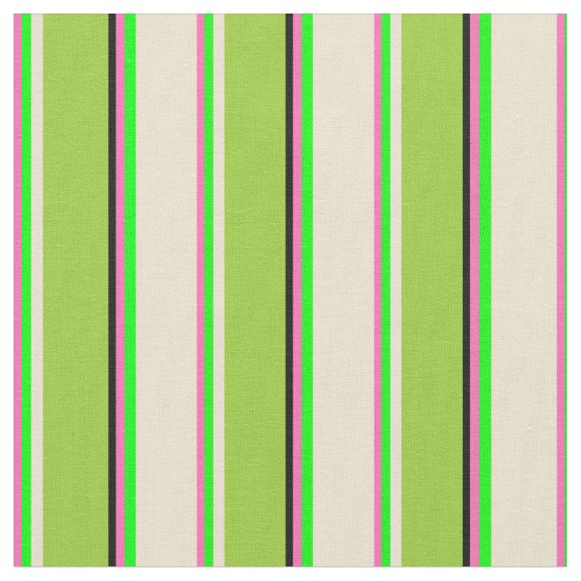 Tela Rosa caliente, Lime, Beige, Rayas Verde y Negro (De cerca)
