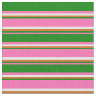 Tela Rosa caliente, verde, chocolate y franjas blancas