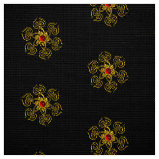 Tela ROSA DE GOLDEN CON ROJO RÚBRICO Patrón negro