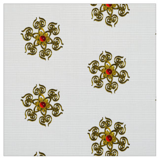 Tela ROSA DE ORO CON RUBO ROJO,Patrón blanco