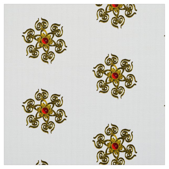 Tela ROSA DE ORO CON RUBO ROJO,Patrón blanco (Retal)