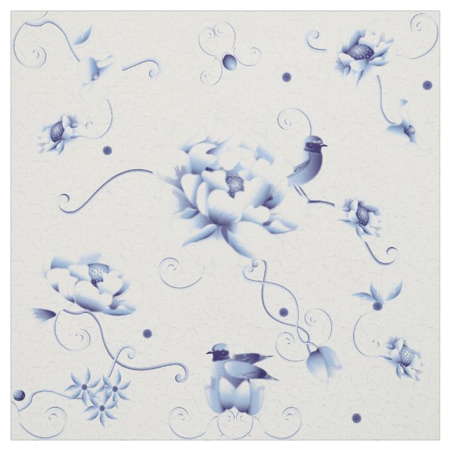 Tela Rosa de pájaro azul Chinoiserie Floral (Retal)