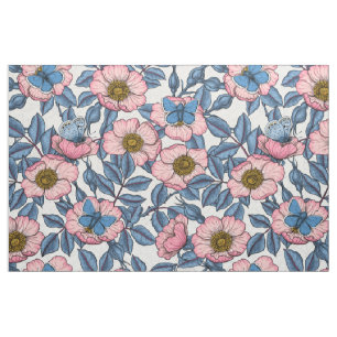 Tela Rosa de perro y mariposas