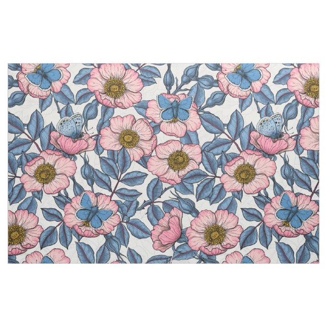 Tela Rosa de perro y mariposas ("Cuarto gordo" (fat quarter))
