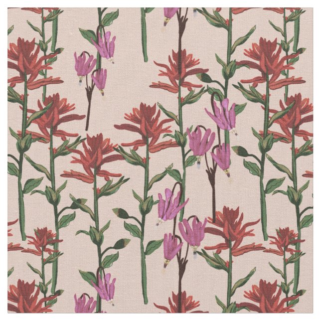 Tela rosa de pincel indio con flores silvestres (De cerca)