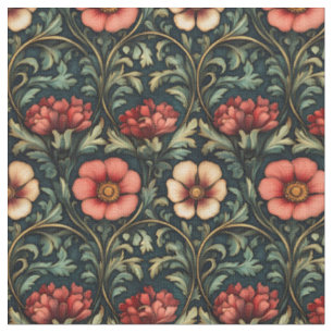 Tela Rosa / Marfil / Verde Floral Art Nouveau