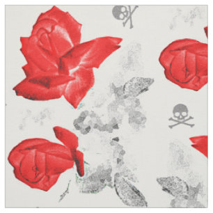 Tela Rosa Skulls Patrón Gótico Rojo/Gris