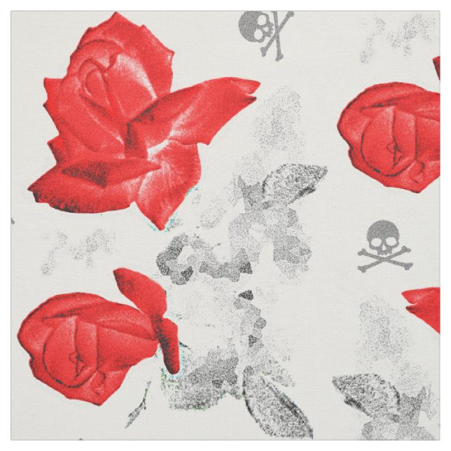 Tela Rosa Skulls Patrón Gótico Rojo/Gris (Retal)
