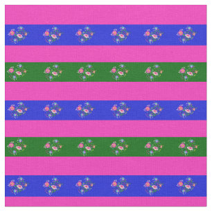 Tela Rosa, verde isla, flor folclórica azul