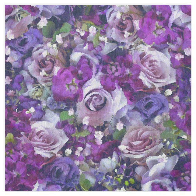 Tela Rosa Violet Lilac Flores patrón jardín (Retal)