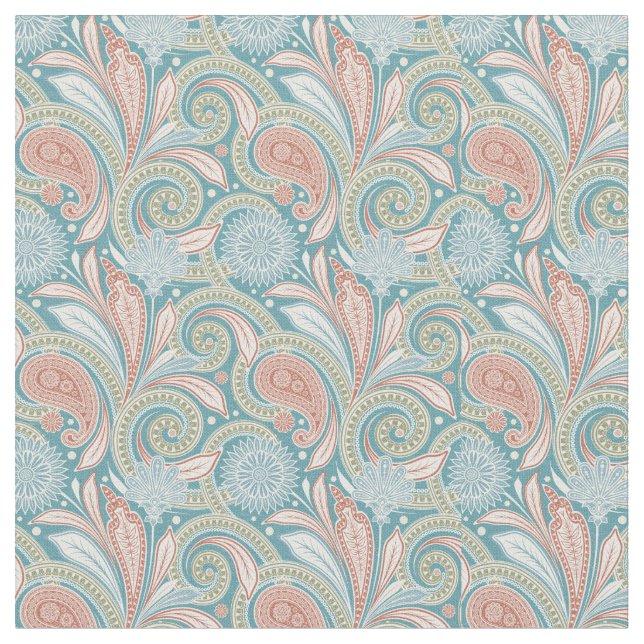 Tela Rosa y azul Pastel Paisley Floral (De cerca)