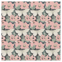 Tela Rosa y Crema - Luna Moth y Moonflowers