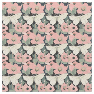 Tela Rosa y Crema - Luna Moth y Moonflowers