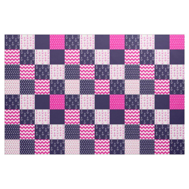 Tela Rosa y material náutico azul (Yarda)