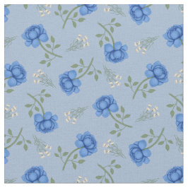 Tela Rosas Azules sobre Calicó Azul Claro