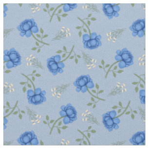 Tela Rosas Azules sobre Calicó Azul Claro