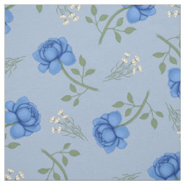 Tela Rosas Azules sobre Calicó Azul Claro Sobredimensio