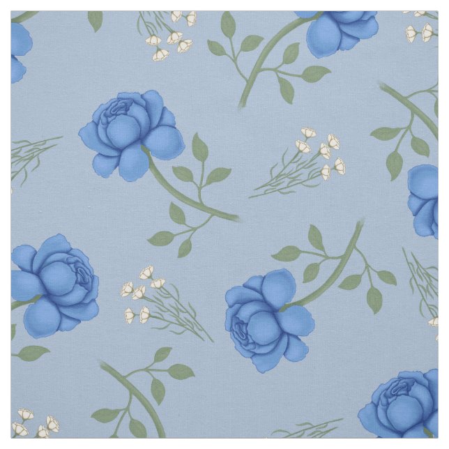 Tela Rosas Azules sobre Calicó Azul Claro Sobredimensio (Retal)