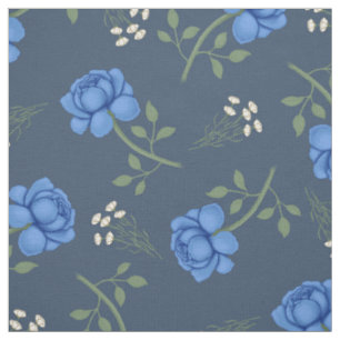 Tela Rosas Azules sobre Calico Extra Grande Azul Crepus