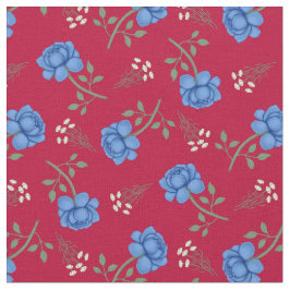 Tela Rosas Azules sobre Calicó Rojo