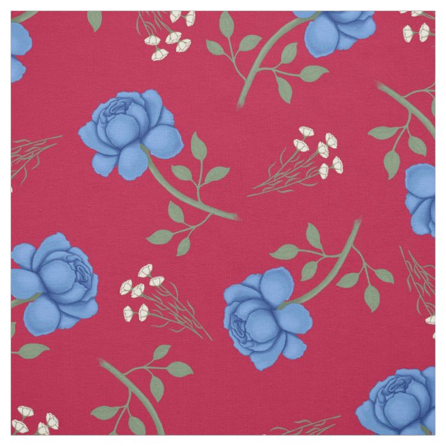 Tela Rosas Azules sobre Calicó Rojo Extragrande (Retal)