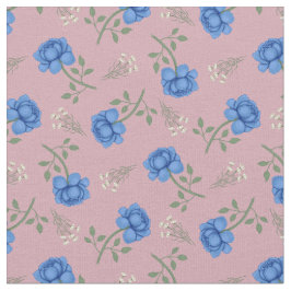 Tela Rosas Azules sobre Calicó Rosa
