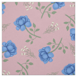 Tela Rosas Azules sobre Calicó Rosa Sobredimensionado
