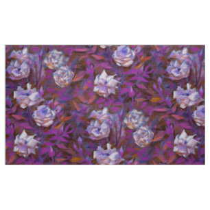 Tela "Rosas blancas, hojas moradas", diseño floral