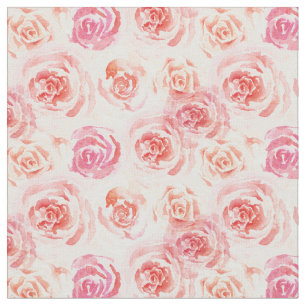 Tela Rosas de acuarela en Naranja rosa y rosa