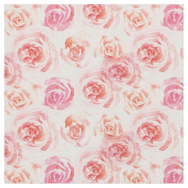 Tela Rosas de acuarela en Naranja rosa y rosa (De cerca)