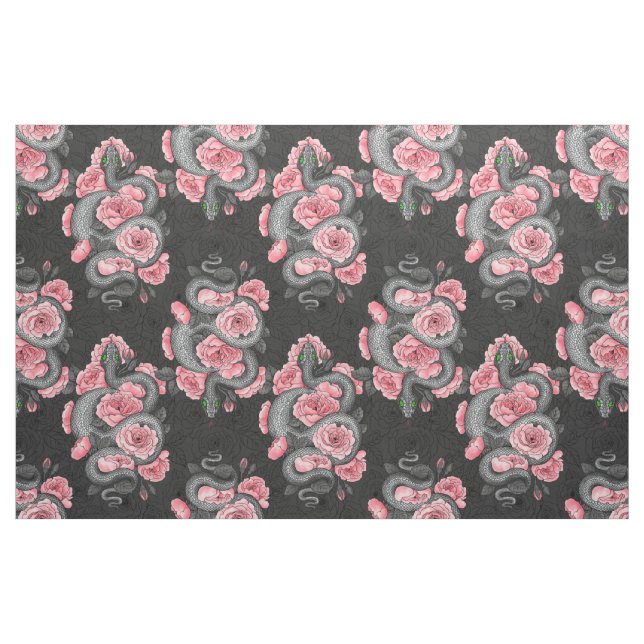 Tela Rosas de serpientes y melocotones ("Cuarto gordo" (fat quarter))