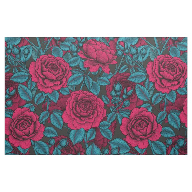 Tela Rosas en rojo y azul ("Cuarto gordo" (fat quarter))