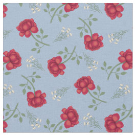 Tela Rosas rojas sobre calicó azul claro