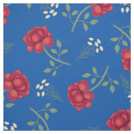 Tela Rosas Rojas sobre Calico Azul Mediano Sobredimensi