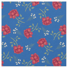 Tela Rosas rojas sobre calicó azul medio