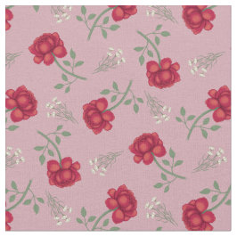 Tela Rosas Rojas sobre Calicó Rosa