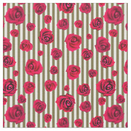 Tela Rosas rojas y franjas verdes llamativas