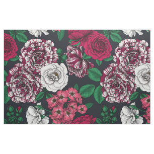 Tela Rosas rojos, blancos y bicolores con hojas verdes 