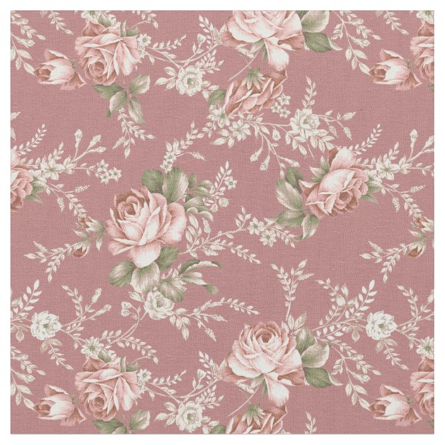 Tela Rosas románticos de Rubor - Fondo rosado oscuro (De cerca)