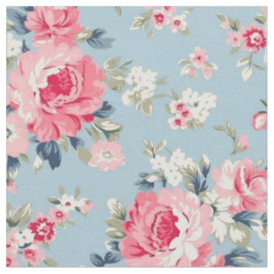 Tela Rosas rosadas de algodón en fondo azul