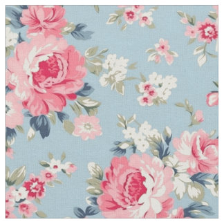 Tela Rosas rosadas de algodón en fondo azul