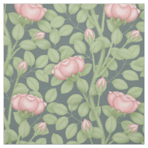 Tela Rosas rosadas sobre azul pizarra (pequeña escala)