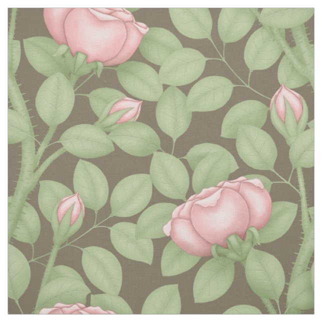 Tela Rosas rosadas sobre marrón (gran escala) (Retal)