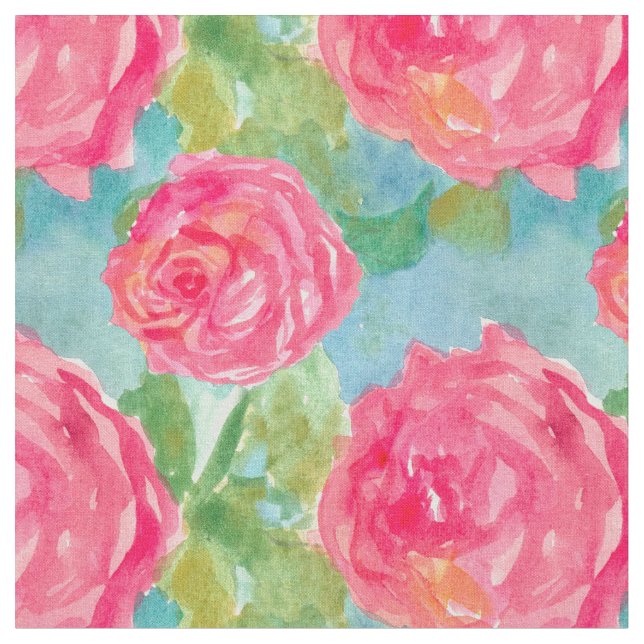 Tela Rosas rosados de col con flores acuáticas (De cerca)