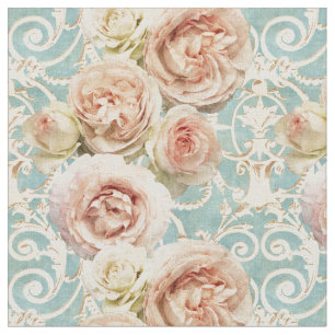 Tela Rosas rosados de la herencia con damasco