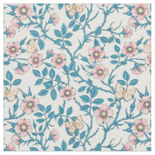 Tela Rosas silvestres y mariposas/rosa/azul/blanco apag